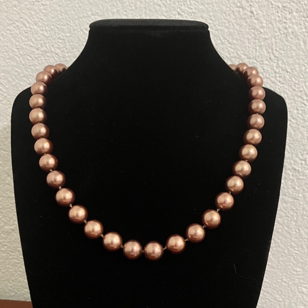 Vintage Chocolate Brown Faux Pearl Single Strand Necklace with Golden Clasp